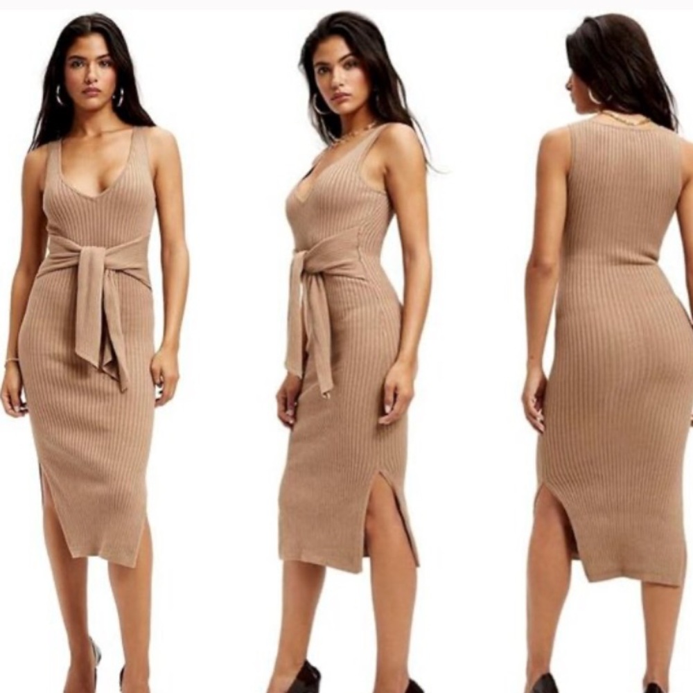 Good American Tan Ribbed Tank Dress Sz:3